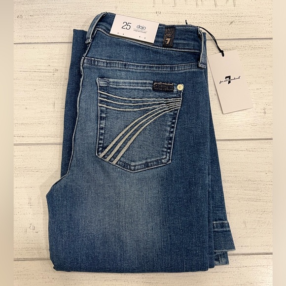 7 For All Mankind Dojo Original Jeans Trouser NWT Size 25 7FAMK Silver Stitching - Picture 9 of 9